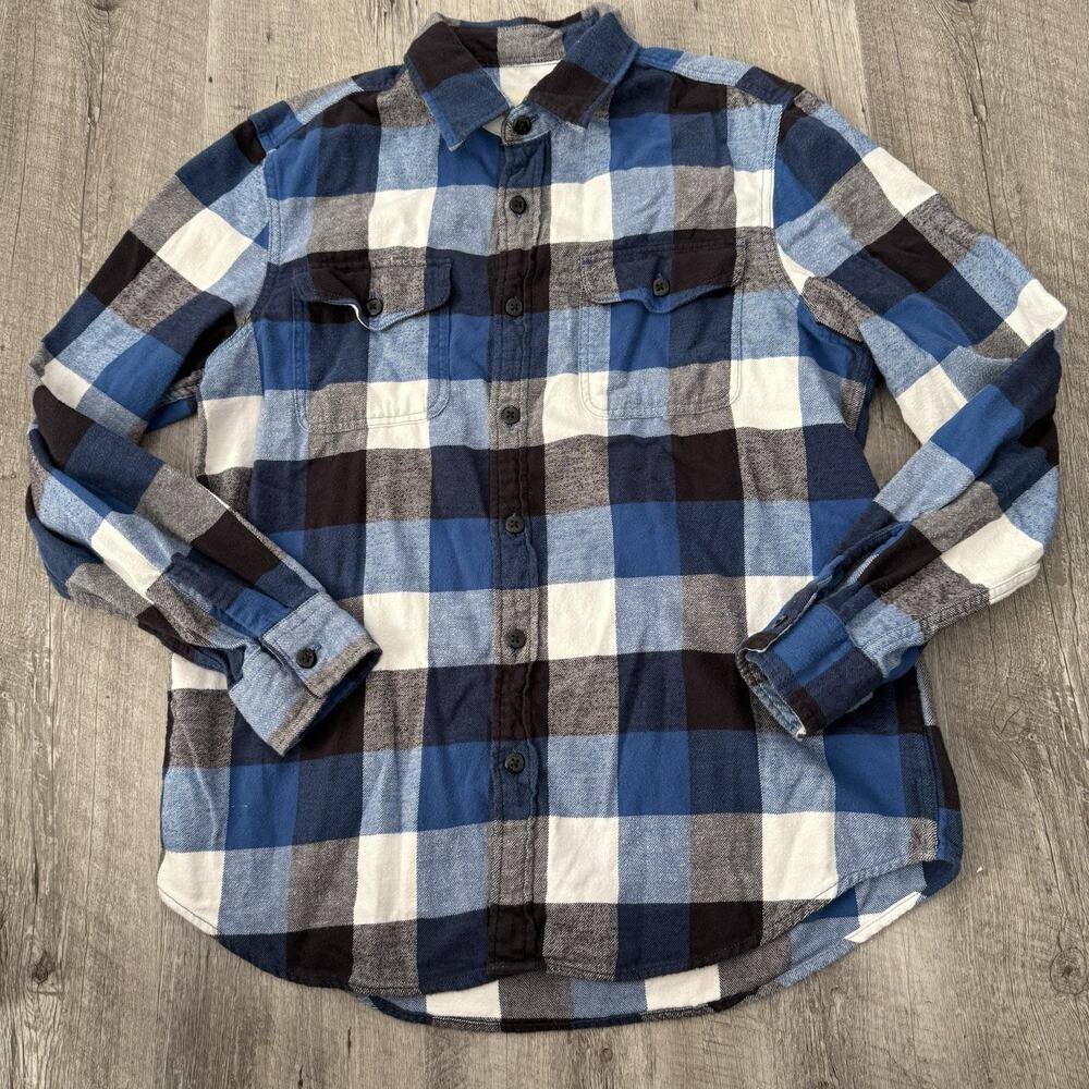 American Eagle Outfitters Flannel Shirt Mens Large Blue Buffalo Plaid Pockets